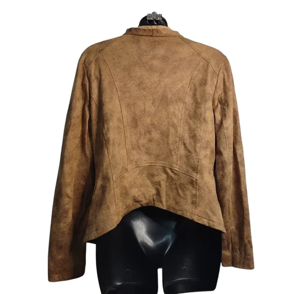 Elan Jacket Women's Brown Faux Suede Cowl Neck ZIP Up Moto Jacket Sz M - Picture 2 of 9
